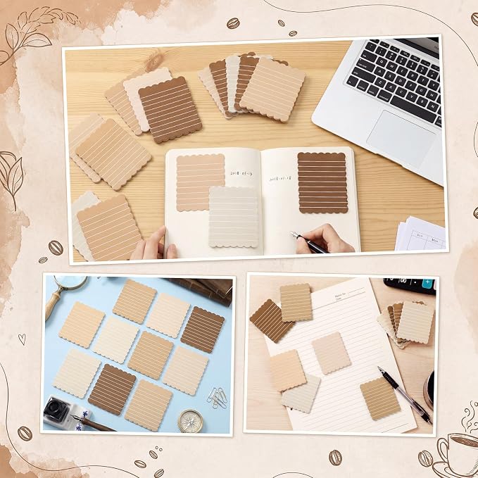 Epakh 10 Pack Scalloped Line Sticky Notes, Gradient Brown Pads, 3 x 4 Inch | 300 Sheets, Small Notes Pads, Thick Note Pads, Strong Adhesive, Back to School Office Supplies