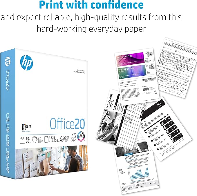 HP Papers | 8.5 x 11 Paper | Office 20 lb | 5 Ream Case - 2500 Sheets | 92 Bright | Made in USA-FSC Certified | 112150C