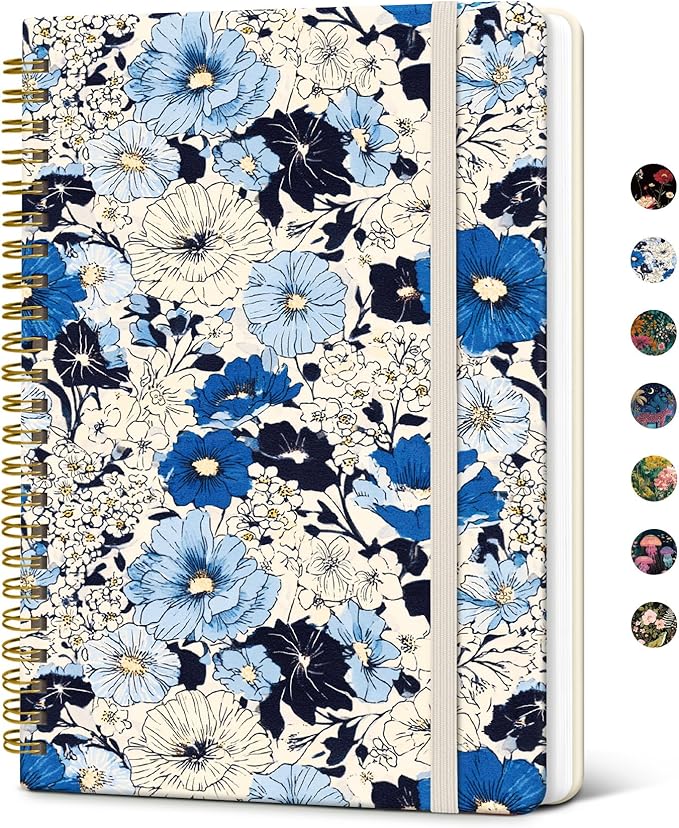 Taja Lined Spiral Notebook Journal for Women A5(5.8" × 8.3"), Cute Hardcover Notebook for Work, School & Note Taking, Pretty College Ruled Journal for Writing, 140 Pages, Azure Garden