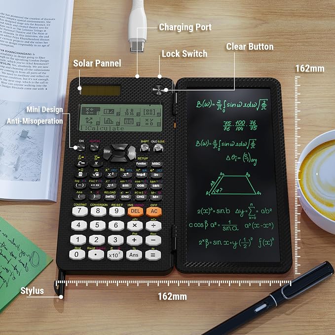 991EX Scientific Calculator 552 Functions 6-Line Display for High School | Desktop Calculator Rechargeable & Solar Power, with Erasable LCD Writing Tablet for High School College Graduate Student