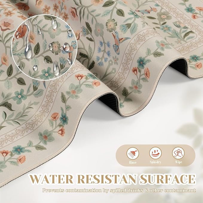 iCasso Aesthetic Flower Mouse Pad for Laptop, 23.6x13.7in Desk Pad, Beige | Desk Matt for Desktop,Anti-Slip Mousepad with Stitched Edges for Laptop Computer Keyboard