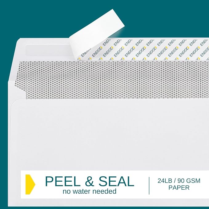 #10 Envelopes Self Seal - 50/pack - 4 1/8 x 9 1/2 inch Letter Size - Business Envelopes #10 Peel & Seal Closure, Security Tinted for Invoices, Statements - Blank White 24LB Paper