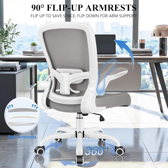 FelixKing Office Chair, Ergonomic Desk Chair Breathable Mesh Chairs Adjustable High Back Lumbar Support Flip-up Armrests, Executive Rolling Swivel Comfy Computer Chairs Home Office Gray