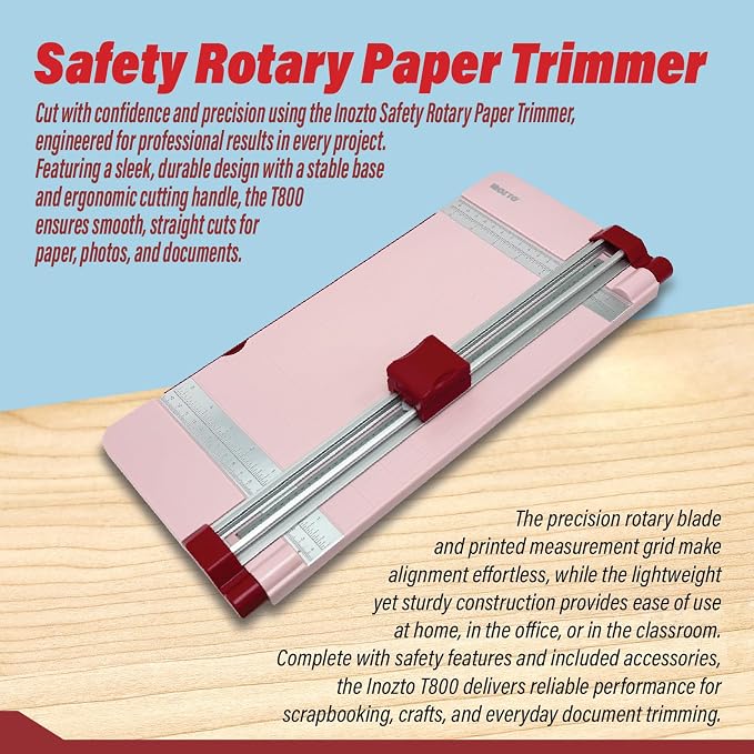 12" Portable Paper Cutter with Safety Guard for Precise Trimming of A4 Paper, cardstock & Photos. Ideal for Scrapbooking & Invitations. (Pink)