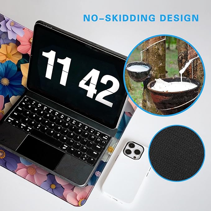 Flower Topics Mouse Pad 31.5 X 11.8 Inch Gaming Mousepad Keyboard Pad Large Non-Slip Rubber Base Mice Mat with Stitched Edges for Home Office Computer Desk Decor