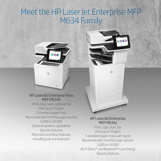 HP LaserJet Enterprise MFP M634z Monochrome All-in-One Printer with Built-in Ethernet, 2-Sided Printing, Extra Paper Trays & 3-bin Stapler/Stacker (7PS96A)
