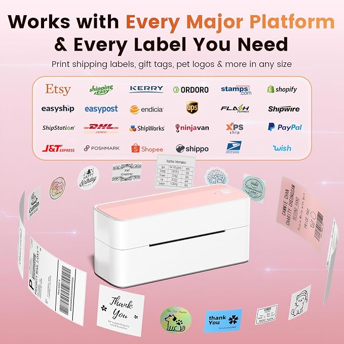 Phomemo High-Speed Shipping Label Printer 220mm/s - 4X6 Wireless Thermal Label Printer for Small Business, Compatible with iPhone, Android, Shopify, Amazon, USPS, Pink