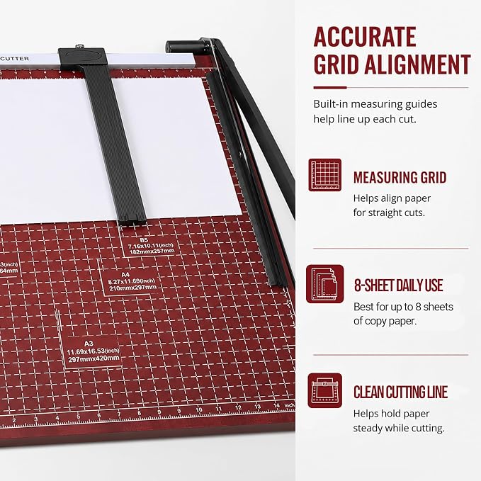 18-Inch Guillotine Paper Cutter with Safety Lock | Professional paper trimmer for cardstock, photos, labels, invitations, and office documents with precise, clean cuts.