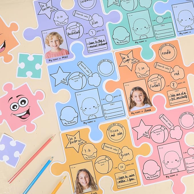 Pieces of Us Bulletin Board Set Puzzle Self-introduction Themed Classroom Bulletin Board Decorations All About Me Cutouts Classroom Decorations for Back to School Office Home Chalkboard Decor W