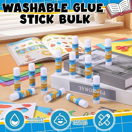 Zubebe 200 Count Glue Stick Bulk, 0.32 oz, 9g, Chic,Classroom Supplies | Washable,ideal for Students Teachers Employees school craft projects, scrapbooking, office stationery, art activities
