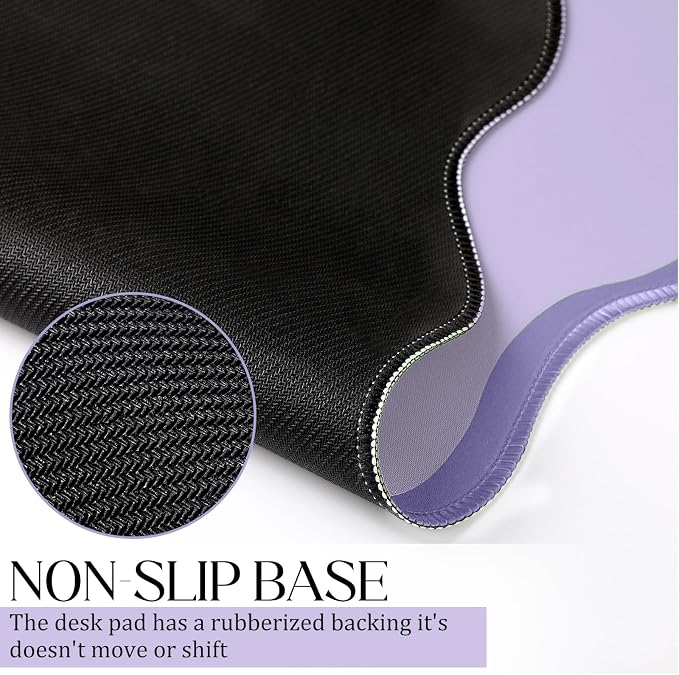 Hahafelt Scalloped Desk Mat Waterproof,Purple,36 X 17 Inches | Coquette Preppy Style for School Office Makeup Vanity, Nonslip Gaming Desktop Protector with Scalloped Stitched Edge Mat