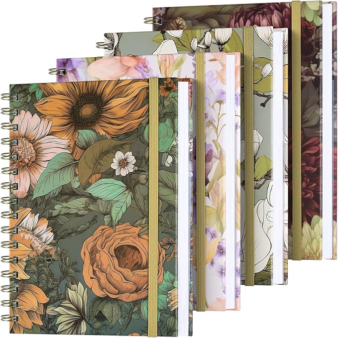 OMEYA Spiral Notebook, 4 Pack A5 Lined Journal for Women, Hardcover Spiral Journal with 2 Pockets, College Ruled Notebooks, Cute Notebook for Office, School Supplies, Gifts (160 Pages, 6.3" x 8.46")