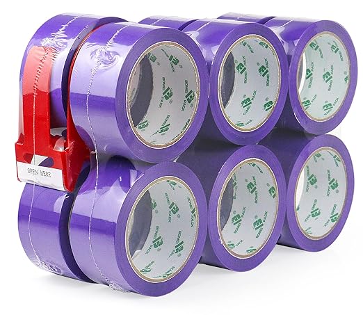 BOMEI PACK Purple Packing Tape with Dispenser, 2.4 Mil 1.88 Inch x 60 Yards, 12 Refills Rolls Purple Color Box Packaging Tape for Moving, Shipping, Mailing and Storage