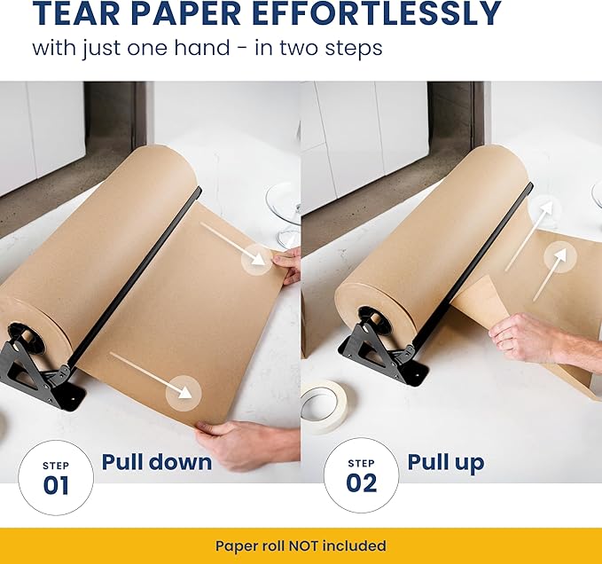 DIY Crew 36 Inch Paper Roll Dispenser and Cutter - Heavy-Duty Wall Mountable, Non Slip Tabletop - Kraft, Freezer, Butcher Paper - Up to 1000ft Rolls