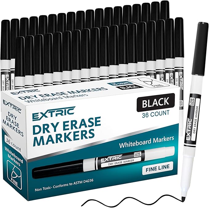 EXTRIC Black Dry Erase Markers Fine Tip, 36 Count Whiteboard Markers, Fine Point Dry Erase Marker, Dry Erase Markers for Kids, White Board Markers Dry Erase
