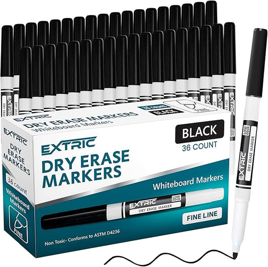EXTRIC Black Dry Erase Markers Fine Tip, 36 Count Whiteboard Markers, Fine Point Dry Erase Marker, Dry Erase Markers for Kids, White Board Markers Dry Erase
