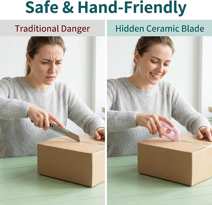 Box Cutter Retractable, Box Opener, Ceramic Box Cutter, Built-In Magnetic, Mini Box Cutter, Safety Box Cutter, Cute Box Cutter, Small Box Cutter For Women, Package Opener, Box Opener Tool (PINK)