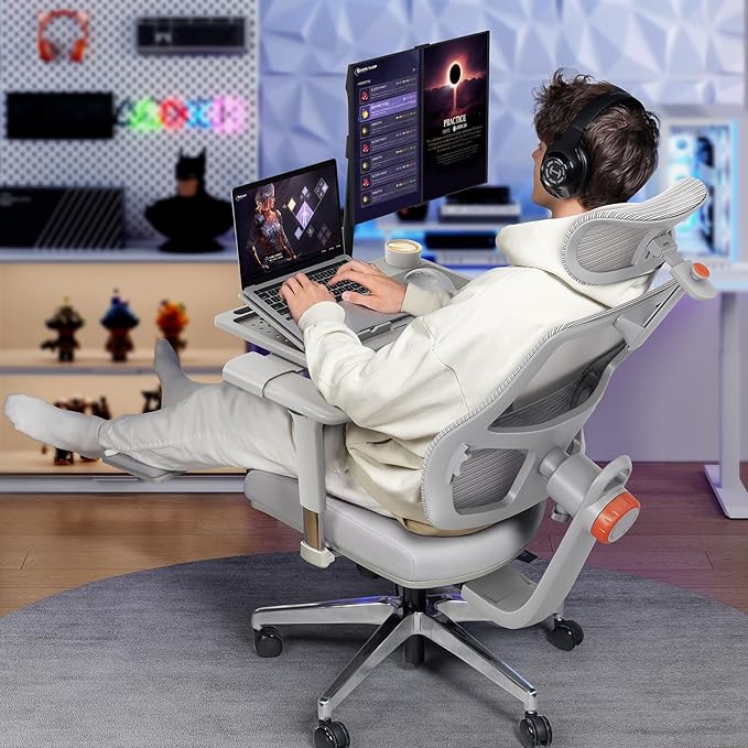 Newtral Ergonomic Office Chair - Home Office Desk Chair with Adaptive Lumbar Support, with Footrest, 4D Armrest, Adjustable Seat Depth & Height