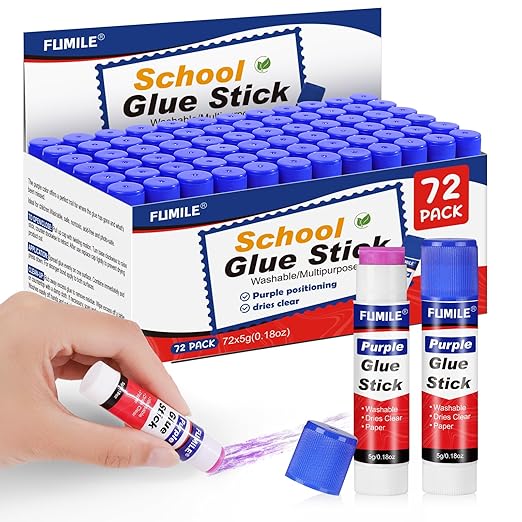 72 Pack Glue Sticks Bulk for Kids, Disappearing Purple Glue Sticks for Classroom and Teacher Supplies.0.18 OZ kids glue Dries Clear, Non-Toxic, Washable, Back to School Supplies and Student Must Haves
