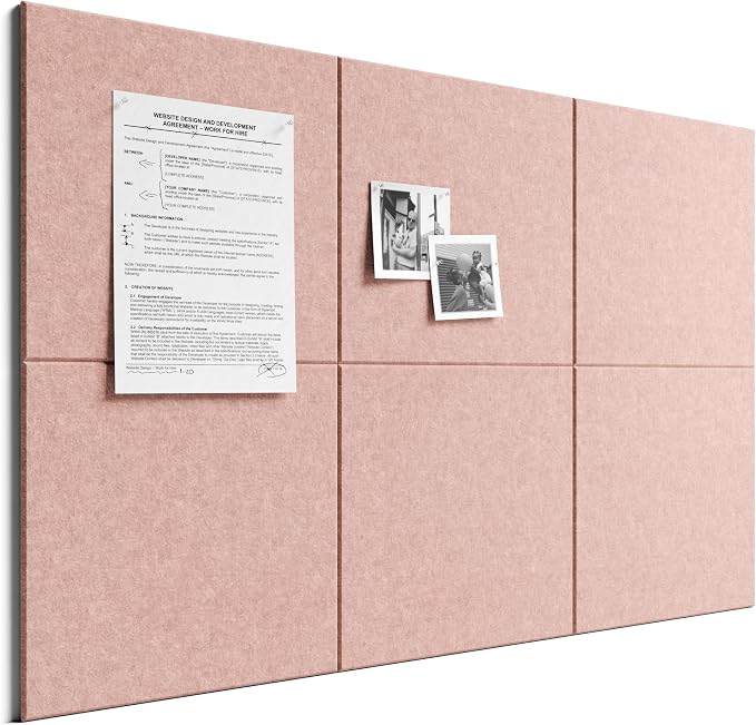 Bumusty 36"x 24" Large Felt Bulletin Board Tiles, Pink | 6-Pack Cork Board Alternative, Wall Decor, 30 Pushpins, 30 Adhesive Tabs, Vision Board, Office, Classroom, Home, Dorm