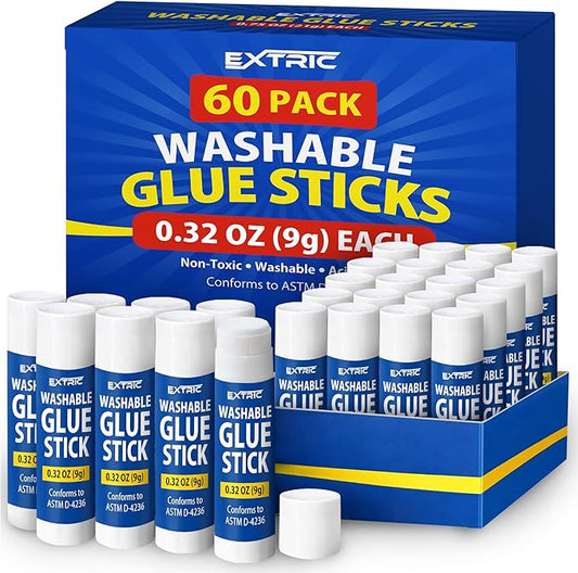 Glue Sticks Bulk Classroom, White Glue Sticks for Kids 60 Count, 0.32 Ounce, Washable All Purpose, for Kids, School and Home