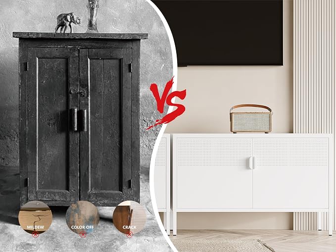 Metal Storage Cabinet,2 Door TV Stand, Metal Mesh Accent Cabinet | Magnetic Door Closure,Low Storage Cabinets with Doors and Shelf for Home,Office,Living Room
