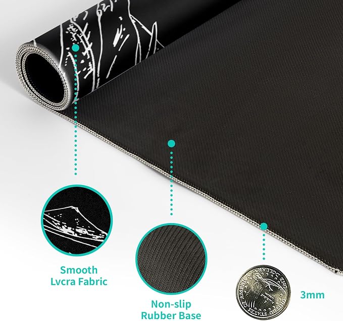 Japanese Sea Wave Gaming Mouse Pad 27.6x11.8 Inch Anime Black Large Mousepad Extended Kanagawa Mousepad Gaming Non-Slip Rubber Base Stitched Edges Keyboard Mouse Mat Desk Pad for Office Home Game