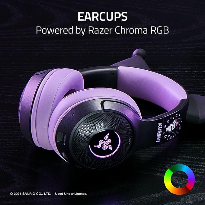 Razer Kraken Kitty V2 BT Wireless RGB Headset: Chroma RGB Kitty Ears & Earcups - Bluetooth 5.2-40 mm Drivers - Noise-Cancelling Mics - Lightweight - 40 Hr Battery w/Type C Charging - Kuromi Edition