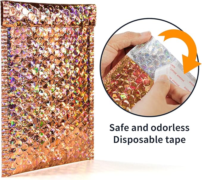 30 PCS 7 x 11 Inch Holographic Mailer, Mailing Envelopes Bubble Padded, Poly Bubble Mailers Padded Envelope Waterproof, Self Sealing Cushion Envelopes for Mailing Packing Shipping (Gold)