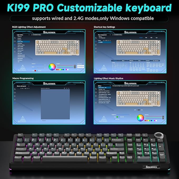 SOLAKAKA KI99 Pro Wireless Mechanical Keyboard Quiet Switch,Hot Swappable Pre-Lubed Switches Silent Keyboard with RGB Backlit,Gasket Structure Computer Gaming Keyboards(BlackBlue, Silent Switch)