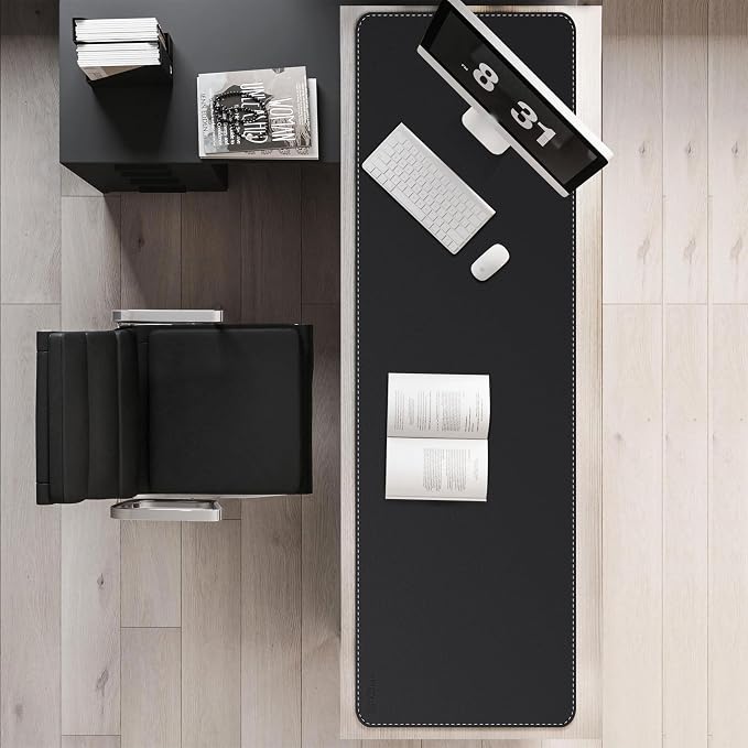 Mydours Extra Long 63" x 19.7" Desk Mat, PU Leather & Cork Mouse Pad, Black | XXL Extra Large Gaming Desk Pad Mat, Waterproof Computer Desks Protector, for home Office Keyboards Mouse Accessories