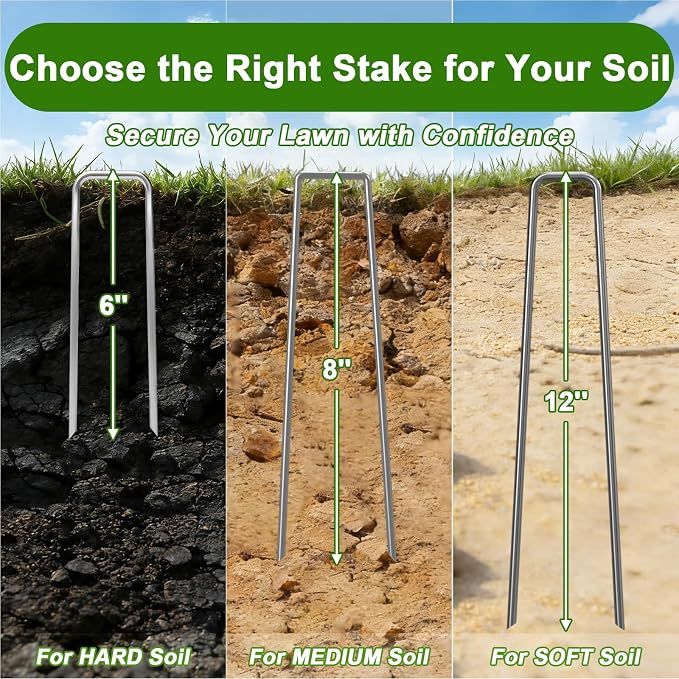 Landscape Staples 6 Inch Galvanized Anti-Rust Garden Stakes 11 Gauge | 250 Pack Sod Yard Pins Heavy Duty Lawn Stake for Fence, Weed Barrier Fabric, Ground Cover, Ground Decorations, Chicken Wire