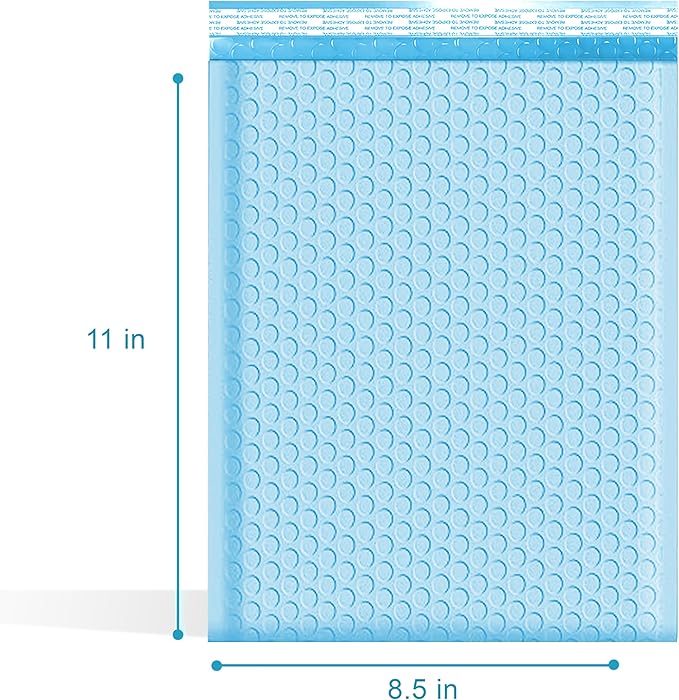 Light Blue 8.5x12 Inch Poly Bubble Mailers #2 | Self Seal Large Padded Envelopes | Air Cushioned Bubble Mailer | Usable Size 8.5x11 | Waterproof Lightweight Mailing Shipping Bags | 100 Pack Bulk