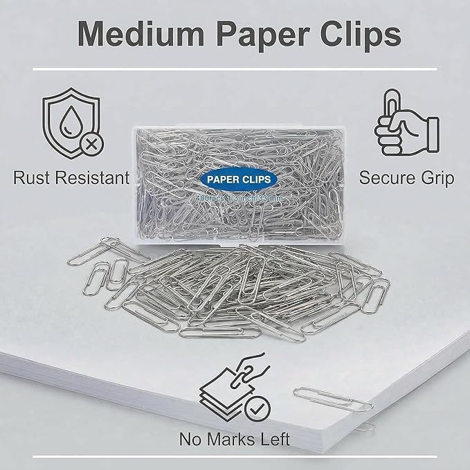 400 Pcs Medium Paper Clips,1.3 inch Smooth Paperclips Metal Paper Clip for Office, School and Teacher Supplies
