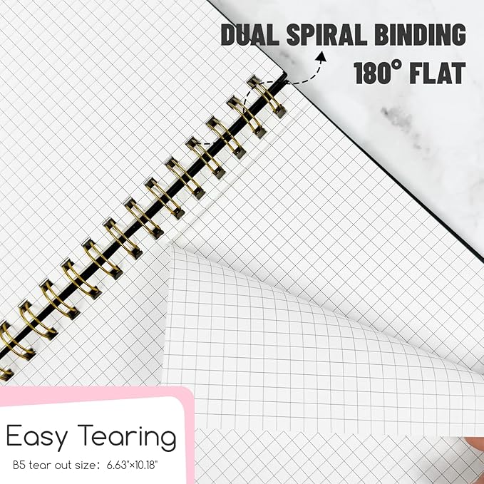 Graph Spiral Notebook-B5 Grid Journal 7.48" X 10.18",Black Hardcover Graph Paper Notebooks 4 Pack 160 Pages 100GSM for Note Taking Engineering Graphing Work School Supplies