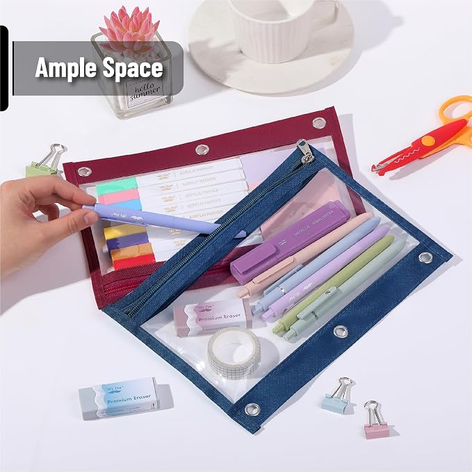 Mr. Pen- Pencil Pouch for 3 Ring Binder, 5 Pack, 10"x7", Smooth Zipper | Clear Window, Large Capacity Pencil Case with 3 Reinforced Grommets for School, Office, Supplies Storage | Clear Window, Large Capacity Pencil Case with 3 Reinforced Grommets for ...