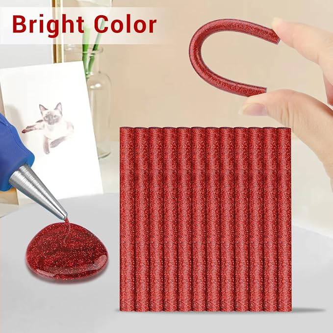 Manarty Glitter Red Hot Glue Stick, 48 PCS 0.27" Dia x 4" Long Mini Hot Melt Glue Sticks Colored, Adhesive EVA Glue Sticks Standard for Sealing Repairing Stamp DIY Art Handmade Car Craft Decoration