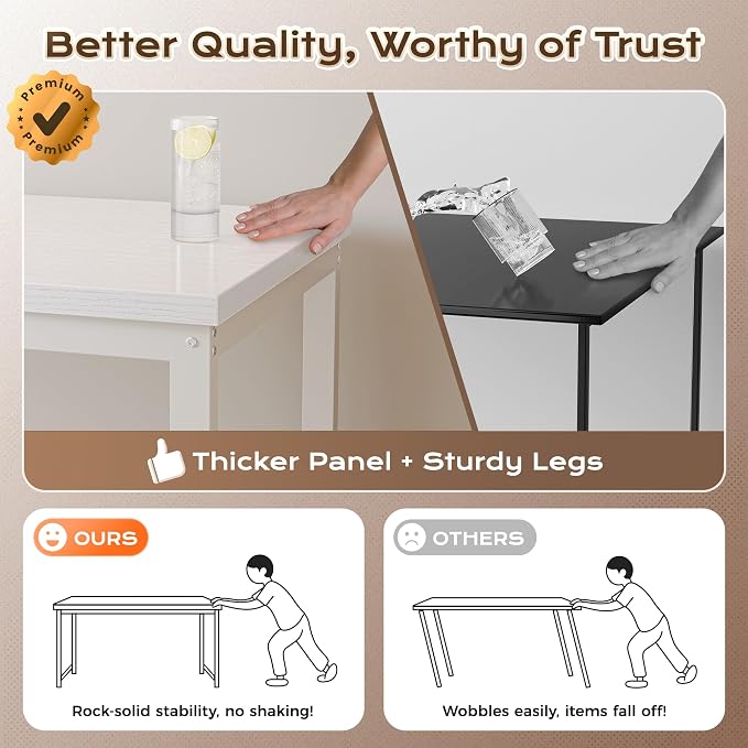 Huuger 48 x 24 inch Desk with Power Outlets & USB-C, Deeper & Thicker Desktop, Robust Metal Tubes, Computer Desk, Heavy Duty Office Desk, Work Gaming Desk for Home Office, White