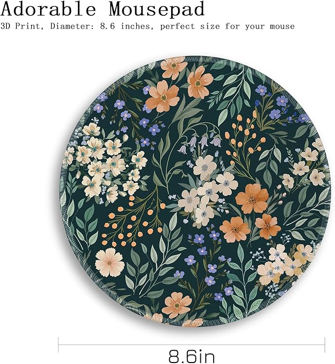 Gctriki Flower Mouse Pad, 8.6 Inch Round Mousepad with Stitched Edges, Non-Slip Rubber Base, Washable Comfortable Desk Mat for Computer Laptop, Gift for Women Teacher Nurse Office Desk Decor