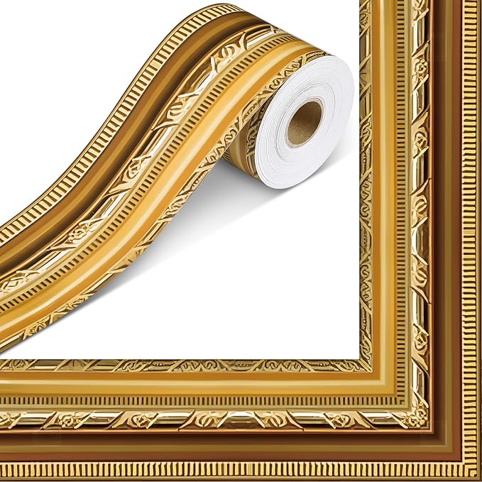 Outus 68FT Gold Frame Bulletin Board Border Die-Cut Straight Border Trim for Classroom Chalkboard, Picture Frames, Artworks, Walls, Mirrors & Office Decor, Classic Metallic Frame Molding(Antique)