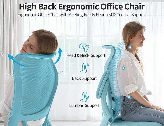TRALT Office Chair Ergonomic Desk Chair - Gaming Chair with Lumbar Support | 330 LBS Home Office Desk Chairs , Reading Chair with Flip-up Armrests, Comfortable Computer Chairs (1, Blue)