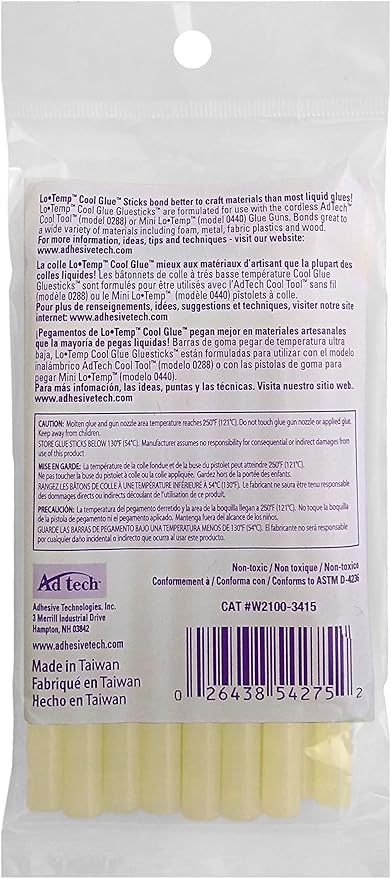 AdTech Ultra Low Temp Cool Glue Sticks,Mini 4-Inch – for Safe Crafting & DIY,Fast Bonding,Ideal for Delicate Materials,Fits Low Temp Mini Glue Guns,Made in USA,15 Count (Pack of 9)