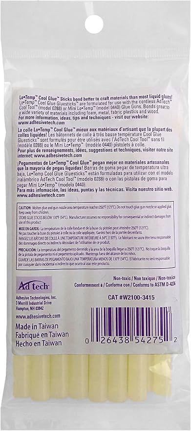 AdTech Ultra Low Temp Cool Glue Sticks,Mini 4-Inch – for Safe Crafting & DIY,Fast Bonding,Ideal for Delicate Materials,Fits Low Temp Mini Glue Guns,Made in USA,15 Count (Pack of 9)