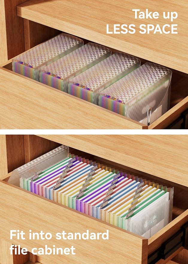 ABC life 26 Pockets Accordion File Organizer, Expanding File Folder, Green | Monthly Bill & Receipt Holder with Colored A-Z Tabs, Portable Folder Organizer for Home Office School, Fits Letter/A4 Size