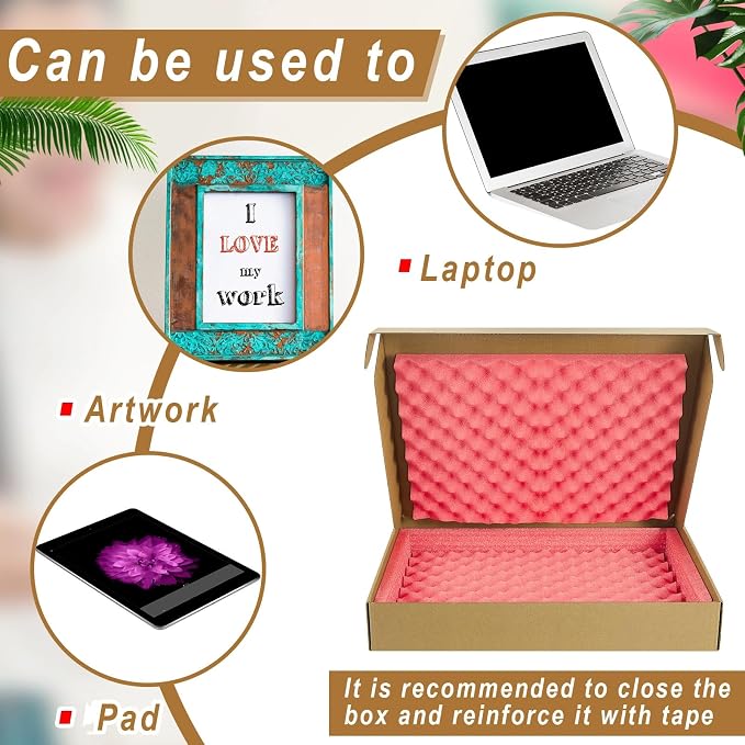 2 Sets Laptop Shipping Box with Foam Protection Computer Mailing Box up to 17 Inch with Charger Boxs, Foam Frame, Foams Sheets Padding Kraft Secure Mailing Boxes for Packing Moving 16.7x13x2.5 Inch