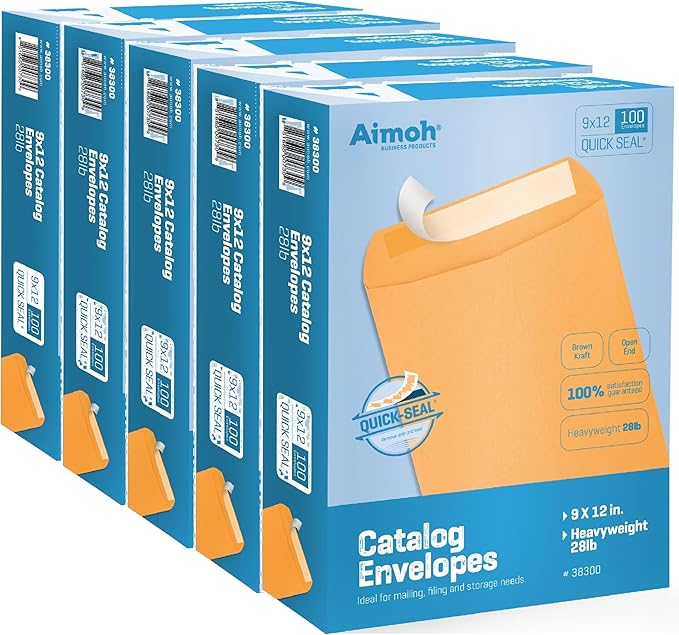 Aimoh 9 X 12 Self-Seal Brown Kraft Catalog Envelopes - 28lb - 9x12 inch - 1 Case - 5 Packs - 500 Envelopes (38300-CS)