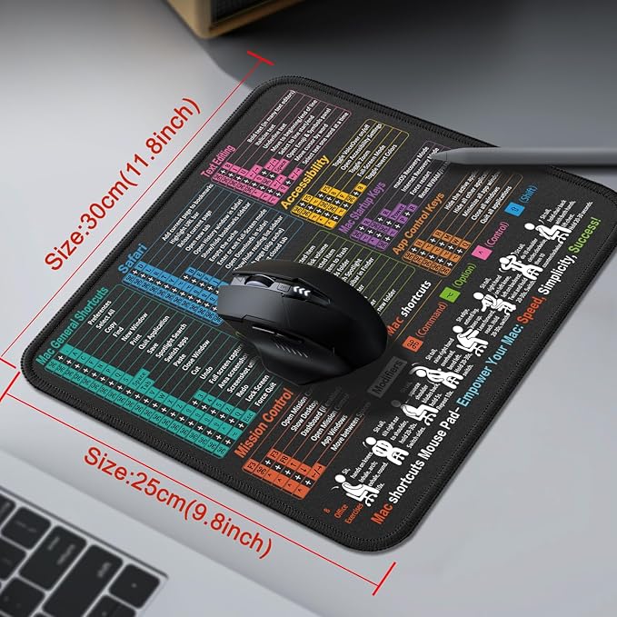 Mouse Pad for macOS Shortcuts – Small mac Cheat Sheet Desk Pad – 11.8"x9.8" Portable Computer Mousepad – Gaming, Office, Waterproof, Non-Slip, Stitched Edges