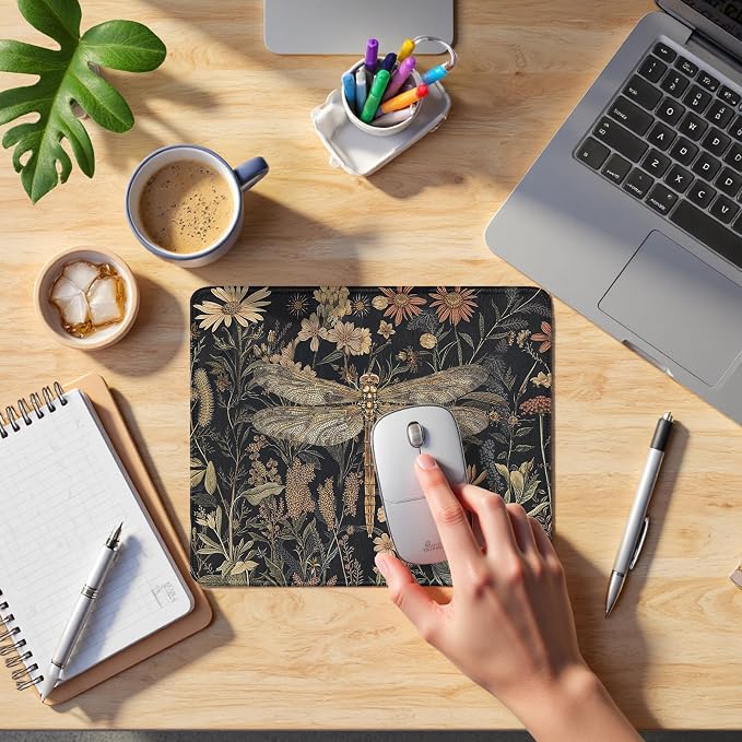 Vintage Moody Floral Fox Mouse Pad, Fox Lover Gifts, Dark Cottagecore Botanical Forest Animal Mouse Pads Mousepad for Home Office Dorm Computers Laptop Supplies Desk Accessories, 9.5x7.9 Inch