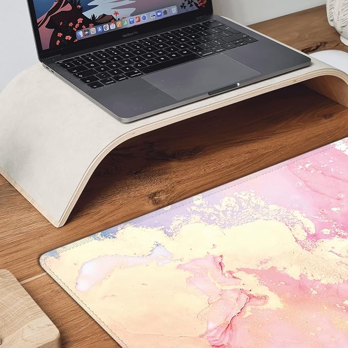 Cute Pink Marble Large Mouse Pad,Gaming Keyboard Desk Pad,Extended Mouse Mat Non-Slip Rubber Base with Stitched Edges for Office Game Home XXL 35.4"x15.7"
