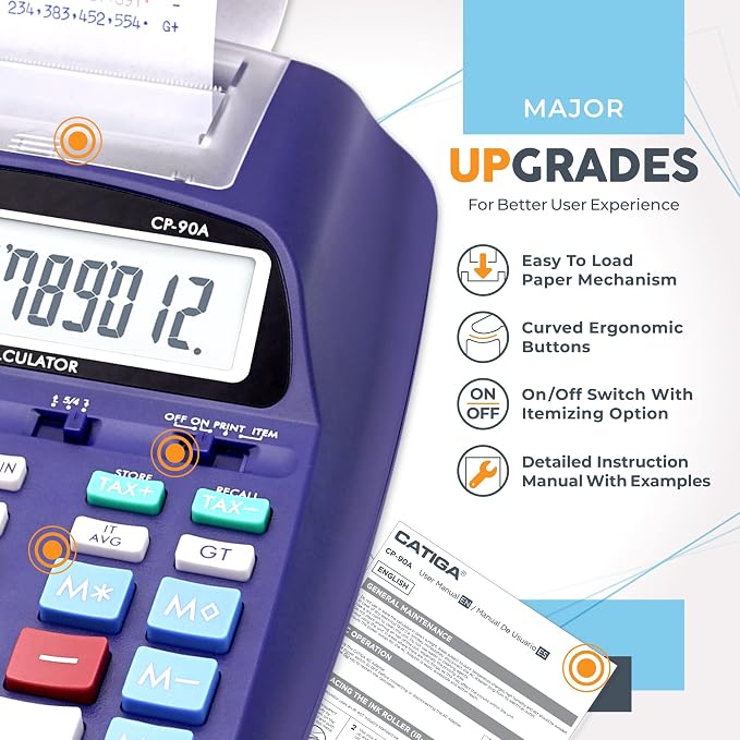 CATIGA Printing Calculator with Tape Print Out - 10 Key Adding Machine with Paper Roll, Desktop Electric Calculator for Accounting, Business, Finance, Home Office Use CP90A